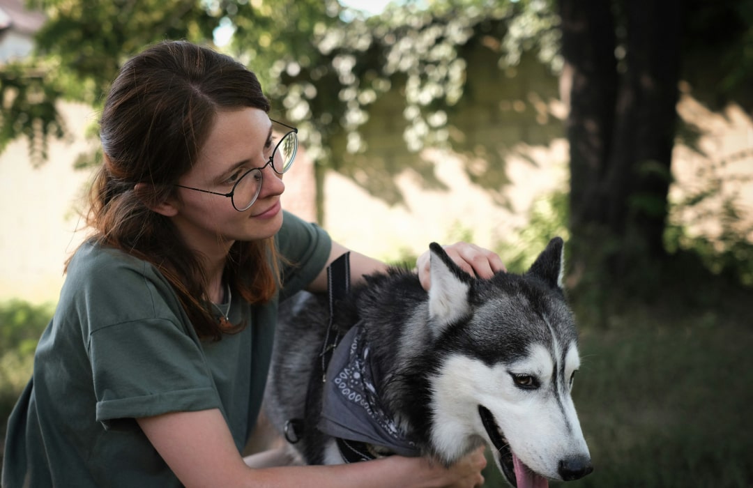 Owner with her happy dog